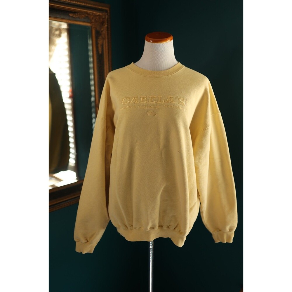 Cabela's Vintage Embroidered Crew Neck Sweatshirt Pale Yellow Large